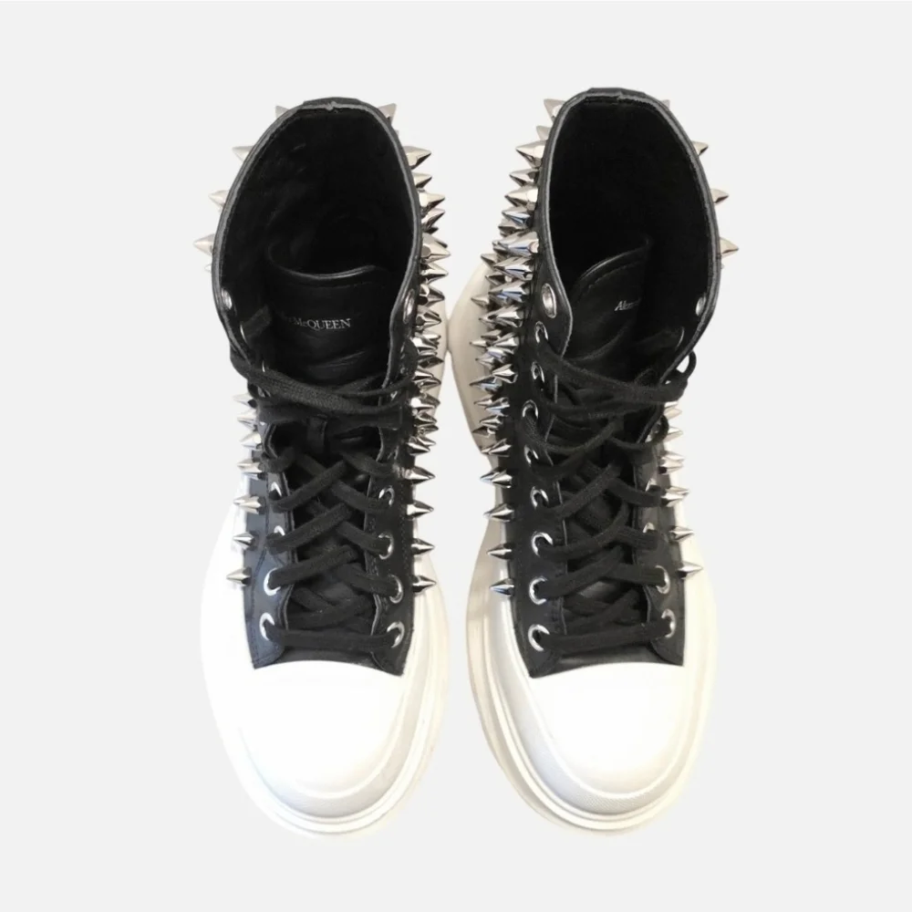 Alexander McQueen Tread Slick Spike Black Leather High-Top Sneaker Boot 39.5/9.5